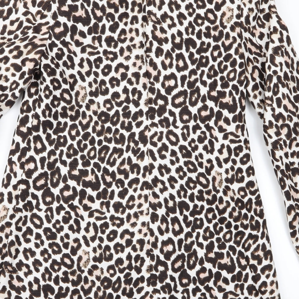 H&M Womens Beige Animal Print  Overcoat Jacket Size 4