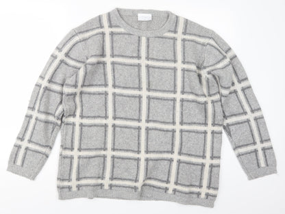 COSTWOLD COLLECTIONS Womens Grey Check Knit Pullover Jumper Size XL
