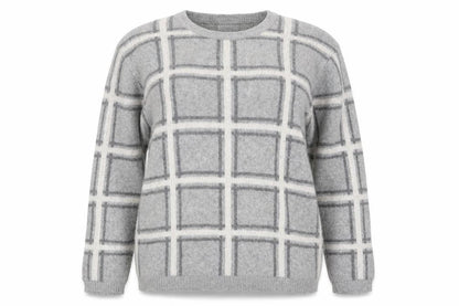 COSTWOLD COLLECTIONS Womens Grey Check Knit Pullover Jumper Size XL