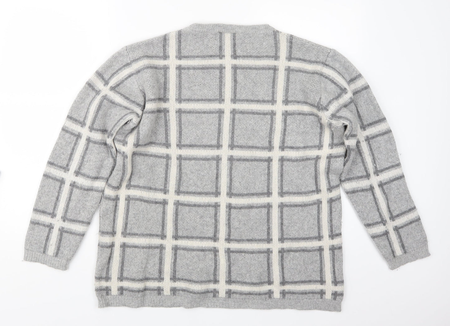COSTWOLD COLLECTIONS Womens Grey Check Knit Pullover Jumper Size XL