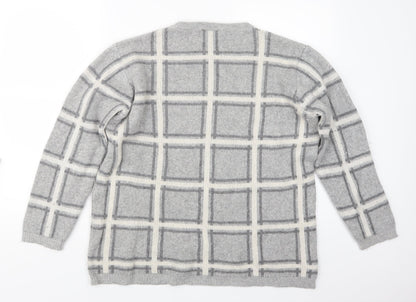 COSTWOLD COLLECTIONS Womens Grey Check Knit Pullover Jumper Size XL