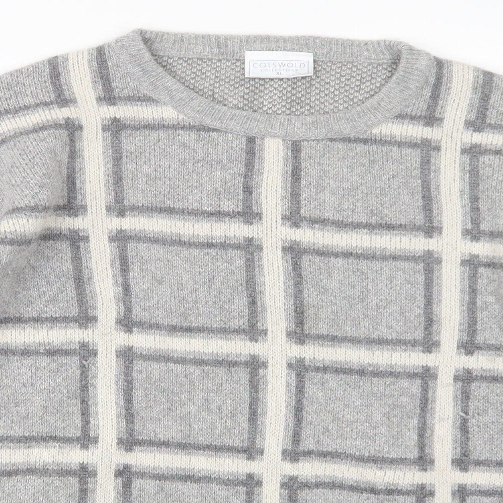 COSTWOLD COLLECTIONS Womens Grey Check Knit Pullover Jumper Size XL