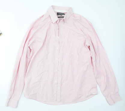 Mens UK Size 17.5 Limited Collection Pink  Button-Up Long Sleeve Casual Shirt