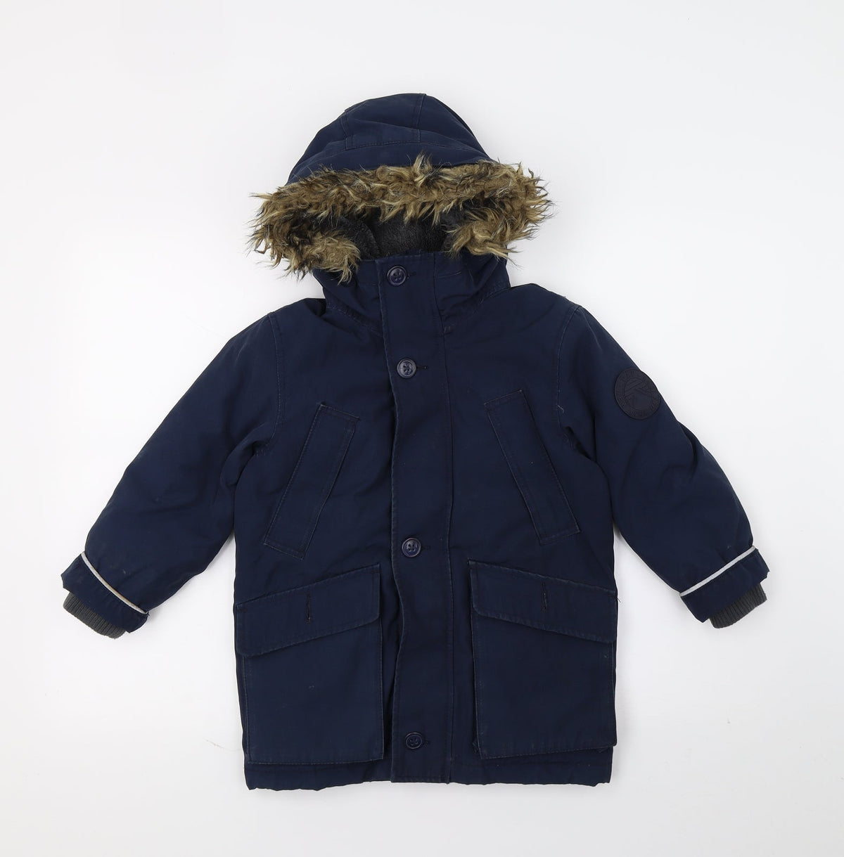 Additional front view of Gap boys’ blue parka coat, size XS