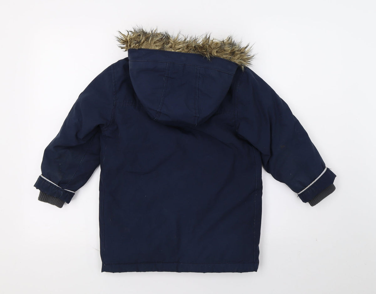 Back view of Gap boys’ blue parka coat, size XS