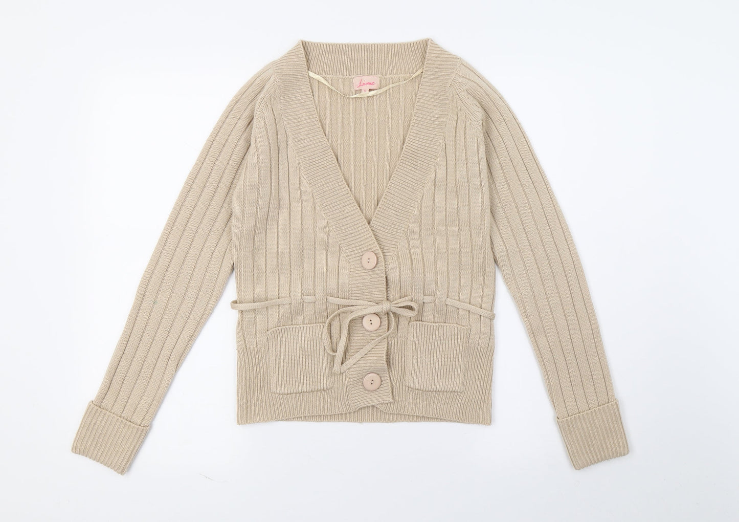 Lime Womens Beige  Knit Cardigan Jumper Size S