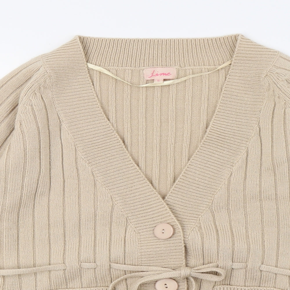 Lime Womens Beige  Knit Cardigan Jumper Size S