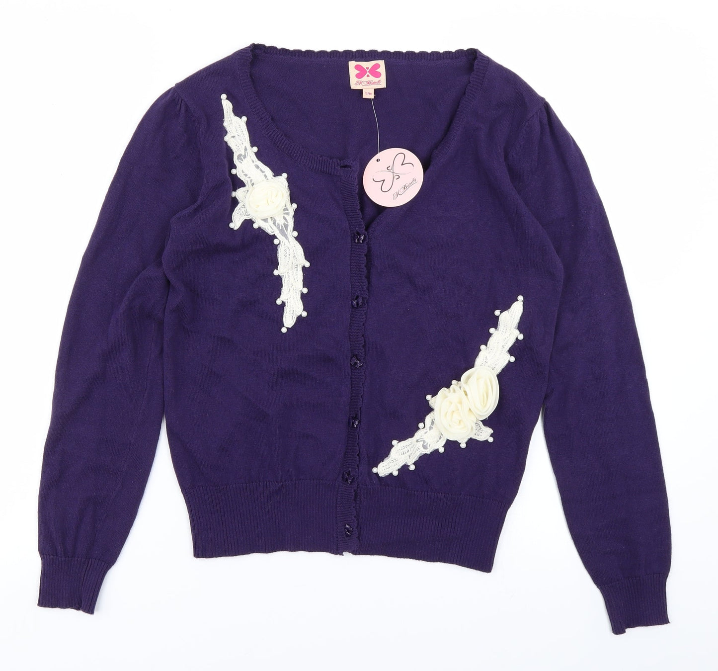 M Butterfly Womens Purple  Knit Cardigan Jumper Size S