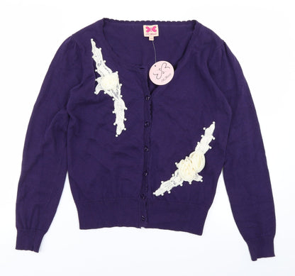 M Butterfly Womens Purple  Knit Cardigan Jumper Size S