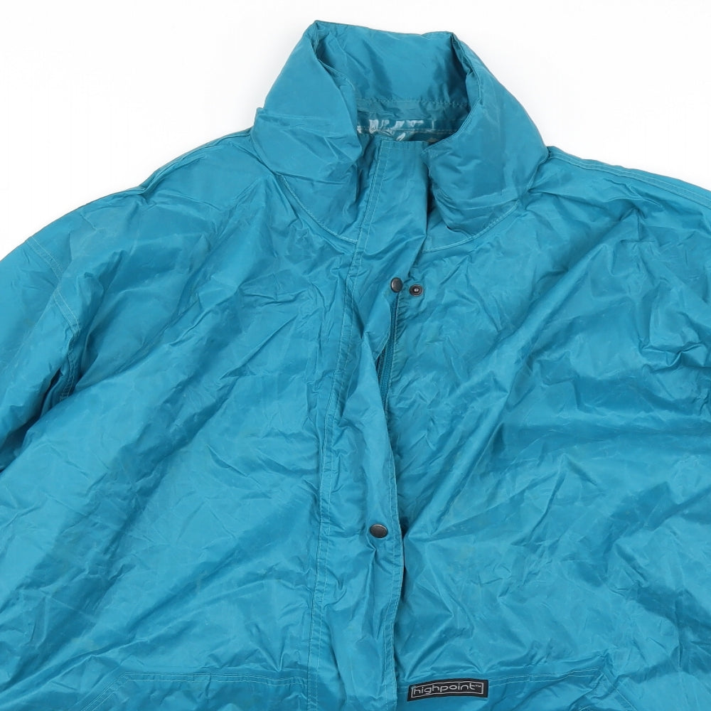 Close-up detail of Highpoint women’s blue rain coat coat, size UK 16