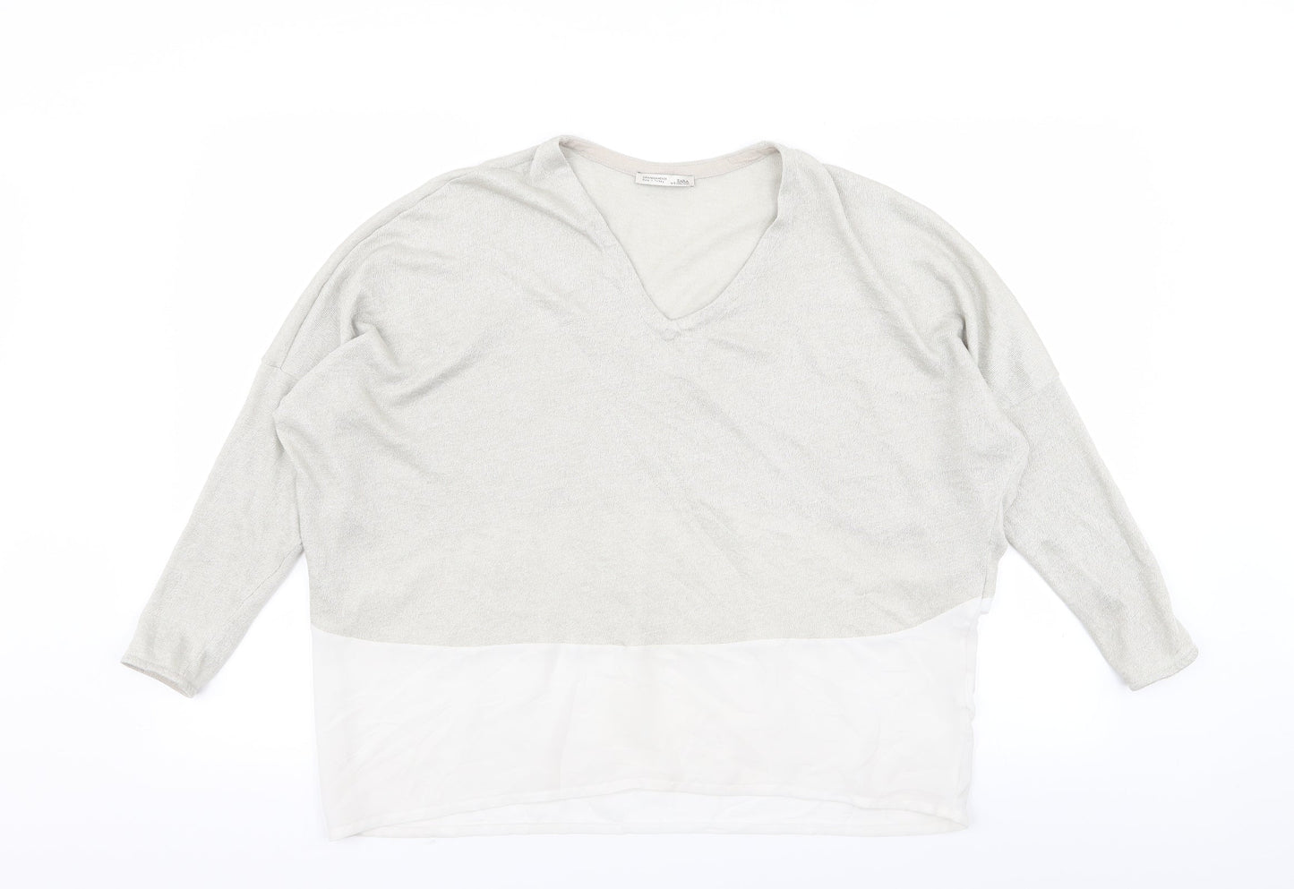 Womens UK Size 12 Zara Ivory Basic T-Shirt