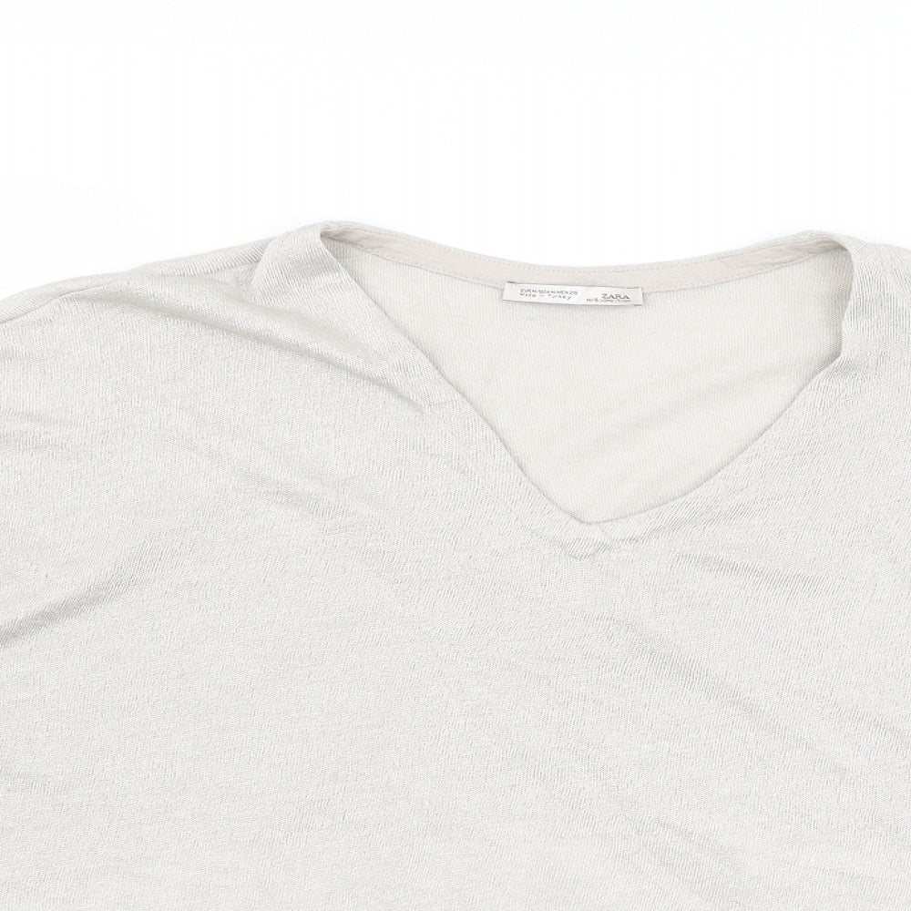 Womens UK Size 12 Zara Ivory Basic T-Shirt