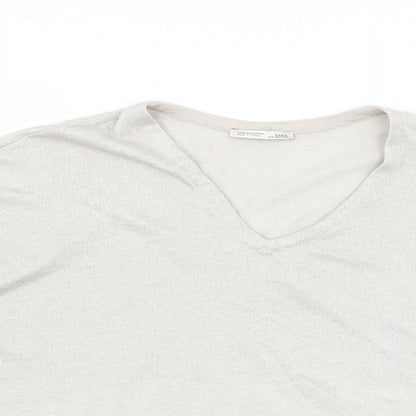 Womens UK Size 12 Zara Ivory Basic T-Shirt