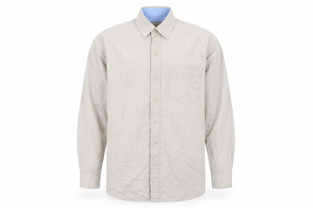 Mens UK Size M Unity Beige  Button-Up Long Sleeve Casual Shirt