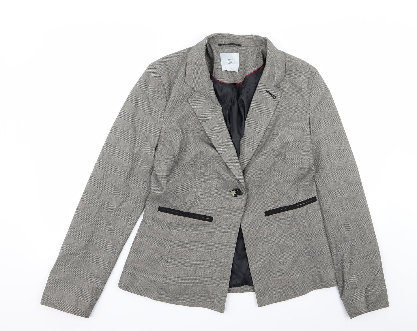 TU Womens Grey Check  Jacket Blazer Size 12