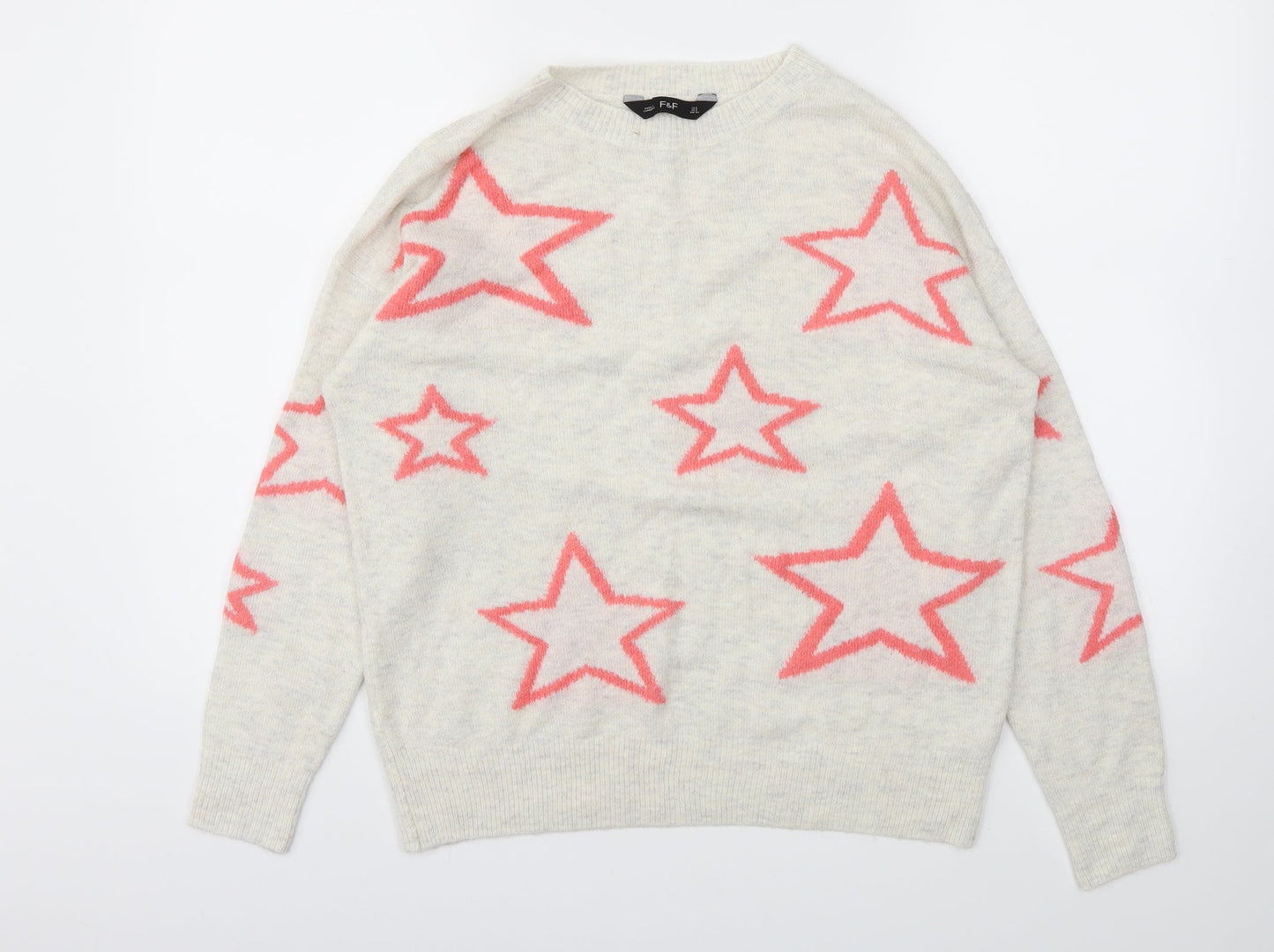 F&F Womens Ivory Argyle/Diamond  Pullover Jumper Size 6