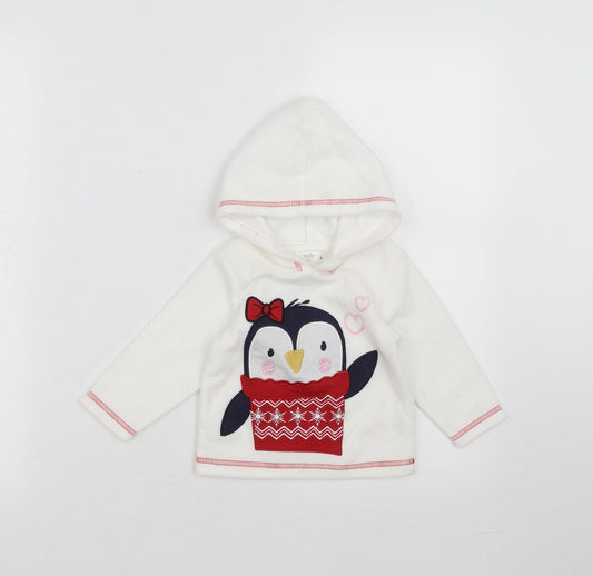 M&Co Girls White   Pullover Jumper Size 6-9 Months  - penguin