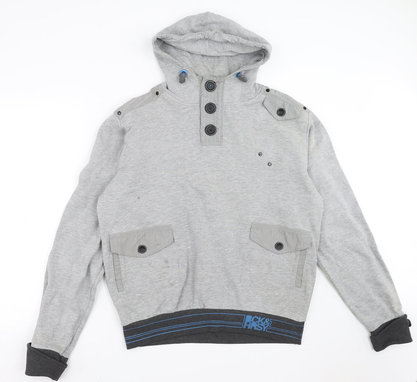 BCK & HRSY Mens Grey   Henley Jumper Size XL