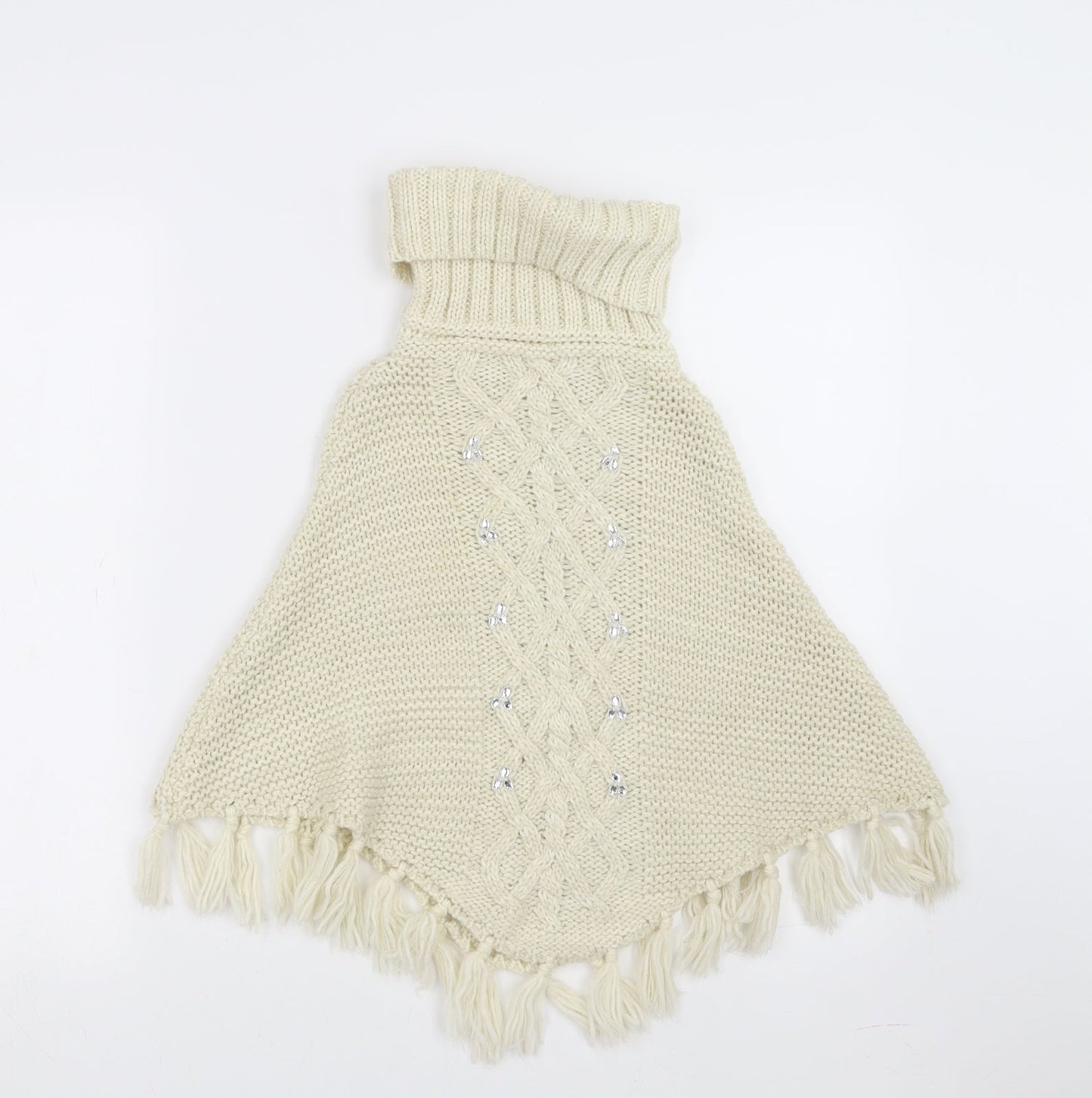 Preworn Girls Beige   Cape Jumper One Size  - beaded