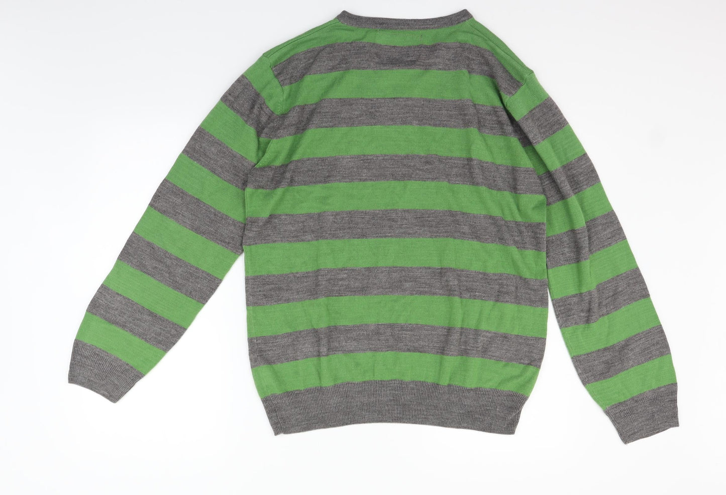 Easy Mens Green Striped  Henley Jumper Size L