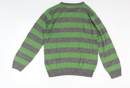 Easy Mens Green Striped  Henley Jumper Size L