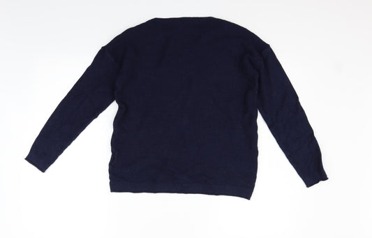 Womens UK Size 14 ESMARA Blue Henley Jumper