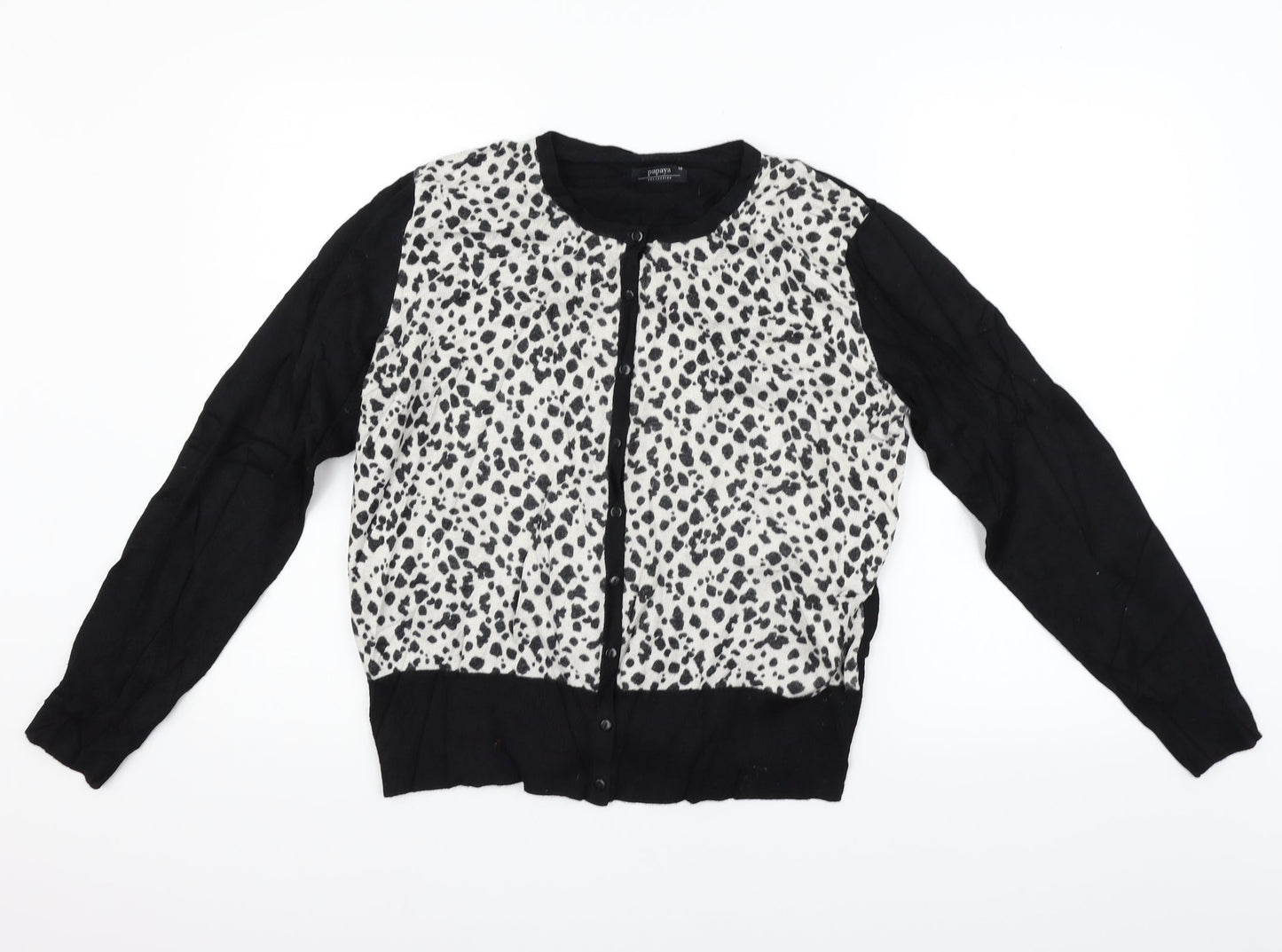 Papaya Womens Black Animal Print  Cardigan Jumper Size 10