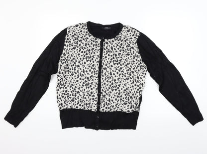 Papaya Womens Black Animal Print  Cardigan Jumper Size 10