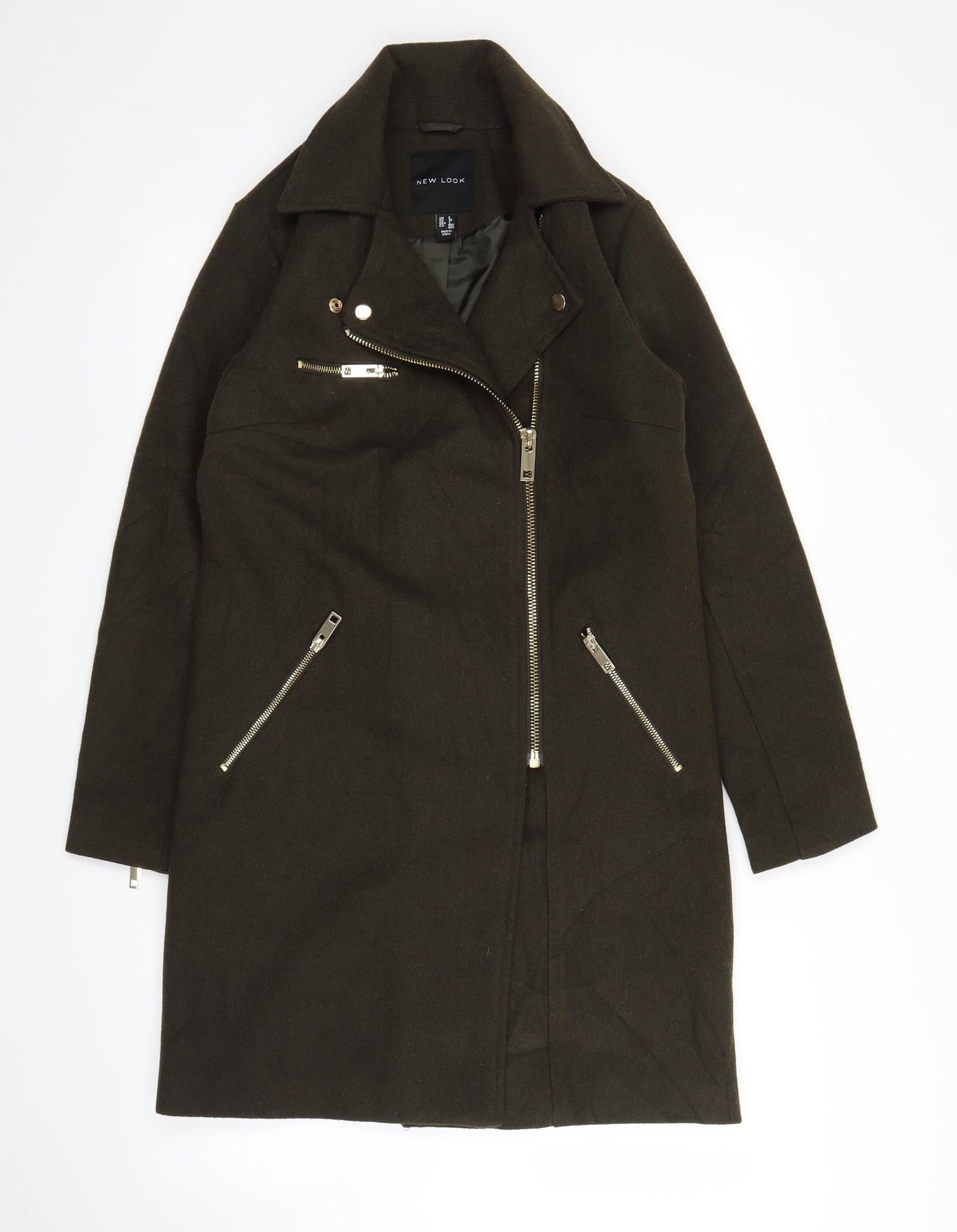 Womens UK Size 6 New Look Green Biker Coat