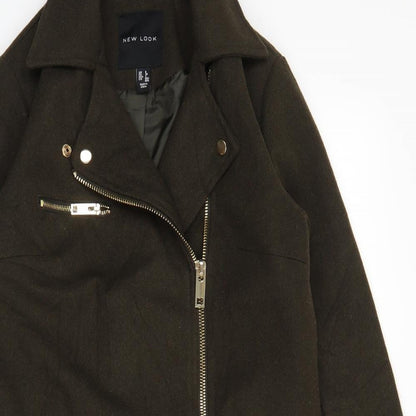 Womens UK Size 6 New Look Green Biker Coat
