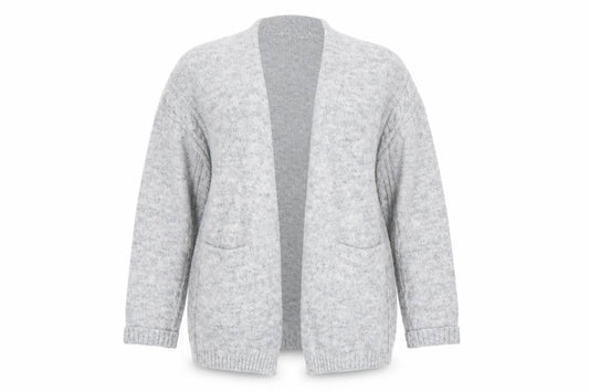 Front view of Papaya women’s grey knit cardigan jumper, size M