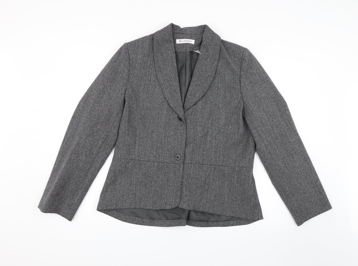 Additional front view of ANNE WEYBURN women’s grey jacket suit jacket, size UK 16