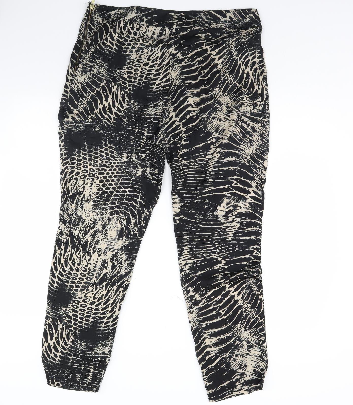 Mng Womens Black Animal Print  Trousers  Size XL L30 in
