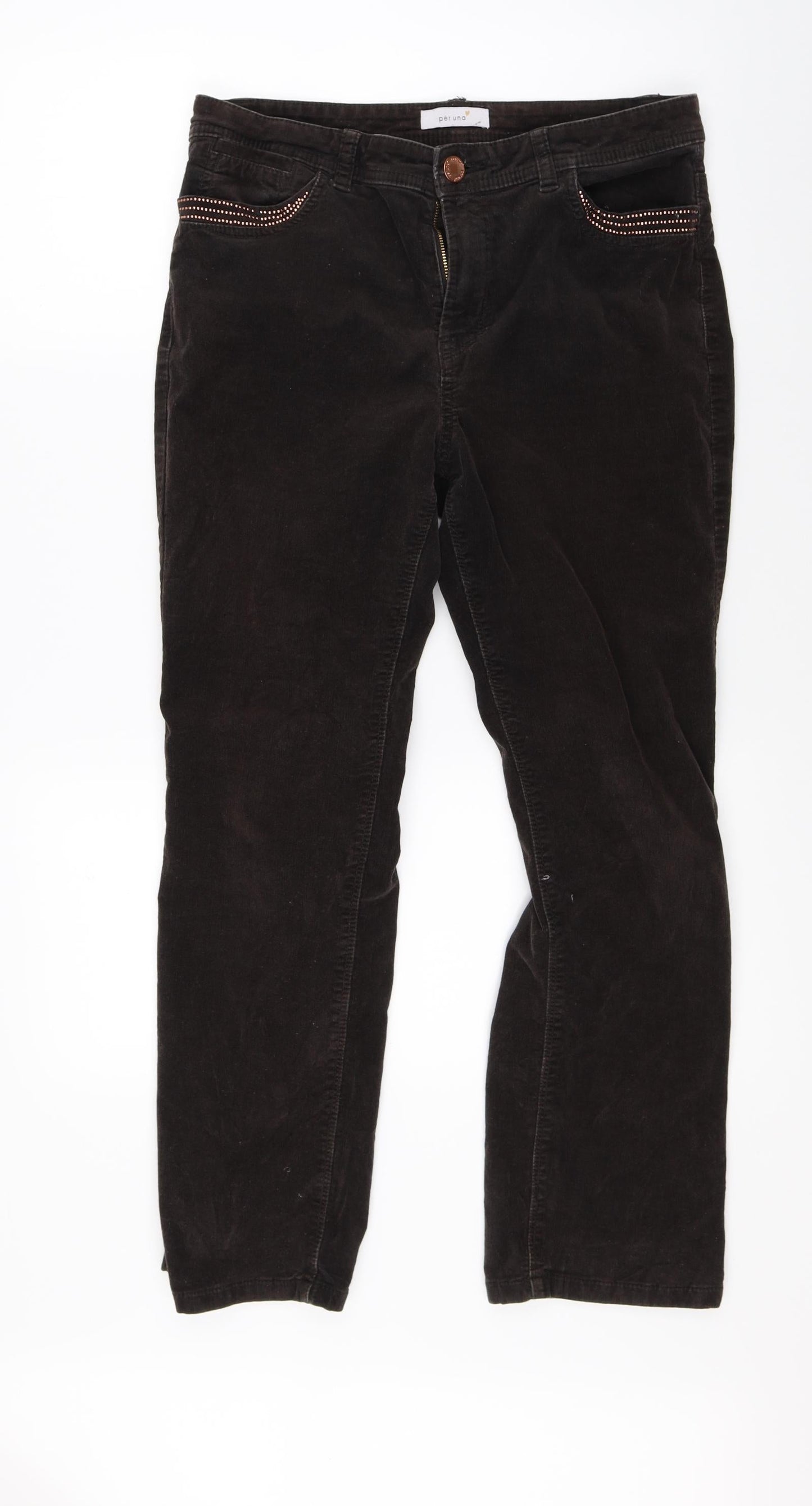 Per Una Womens Brown  Corduroy Straight Jeans Size 12 L25 in