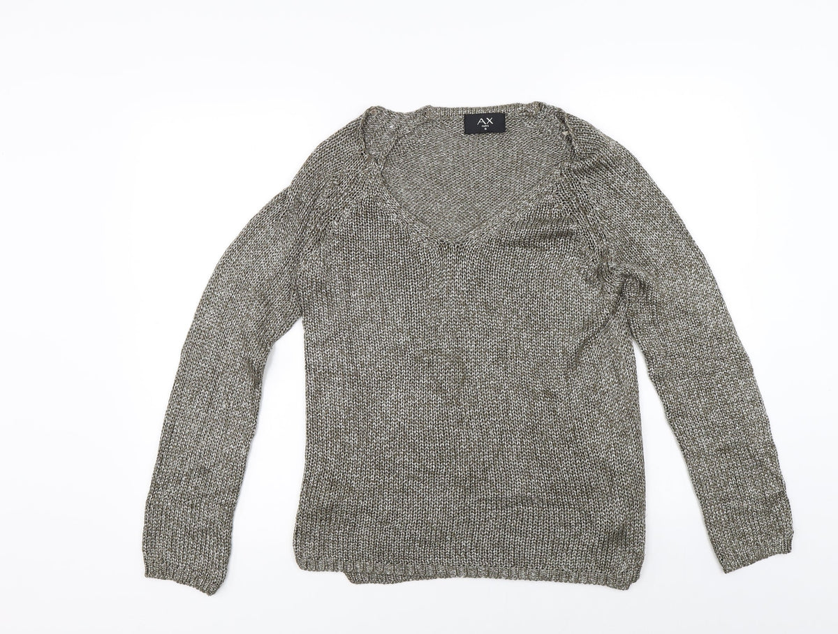 Additional front view of Ax women’s green knit jumper, size UK 8