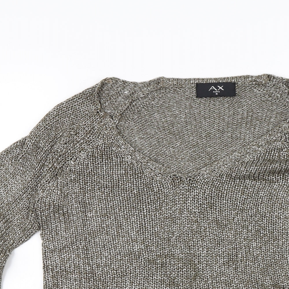 Close-up detail of Ax women’s green knit jumper, size UK 8