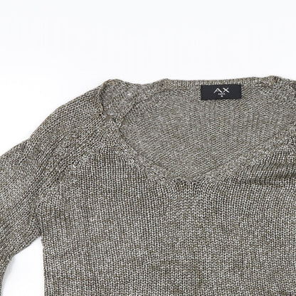 Close-up detail of Ax women’s green knit jumper, size UK 8