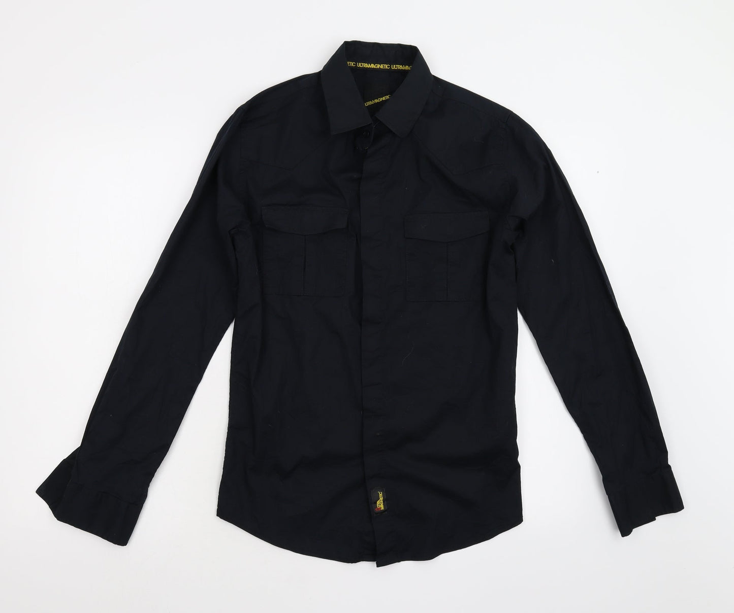 Mens UK Size S Ultra Magnetic Black  Button-Up Long Sleeve Casual Shirt