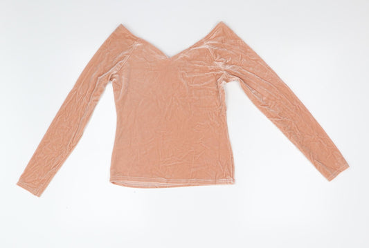 Miss Selfridge Womens Pink  Velour Basic T-Shirt Size 10