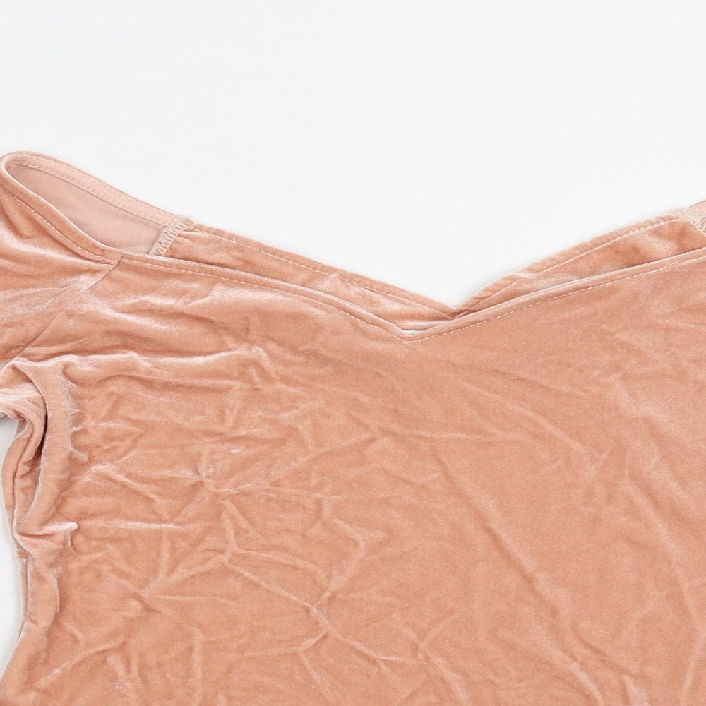 Miss Selfridge Womens Pink  Velour Basic T-Shirt Size 10