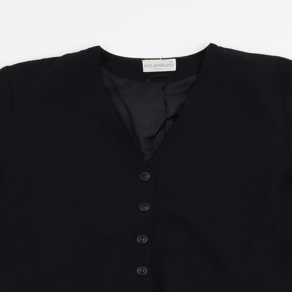 Close-up detail of Paul Seperates women’s black jacket suit jacket, size UK 18