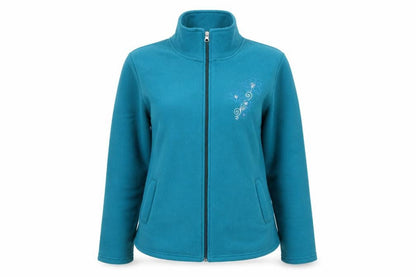 Front view of Anne De Lancay women’s green full zip jumper, size S
