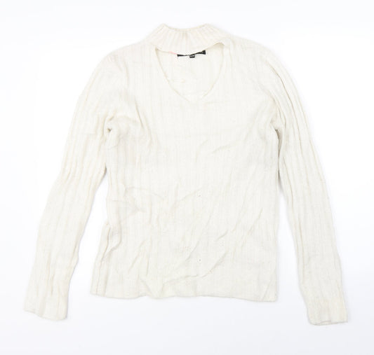 Heart & Soul Womens White  Knit Pullover Jumper Size 10