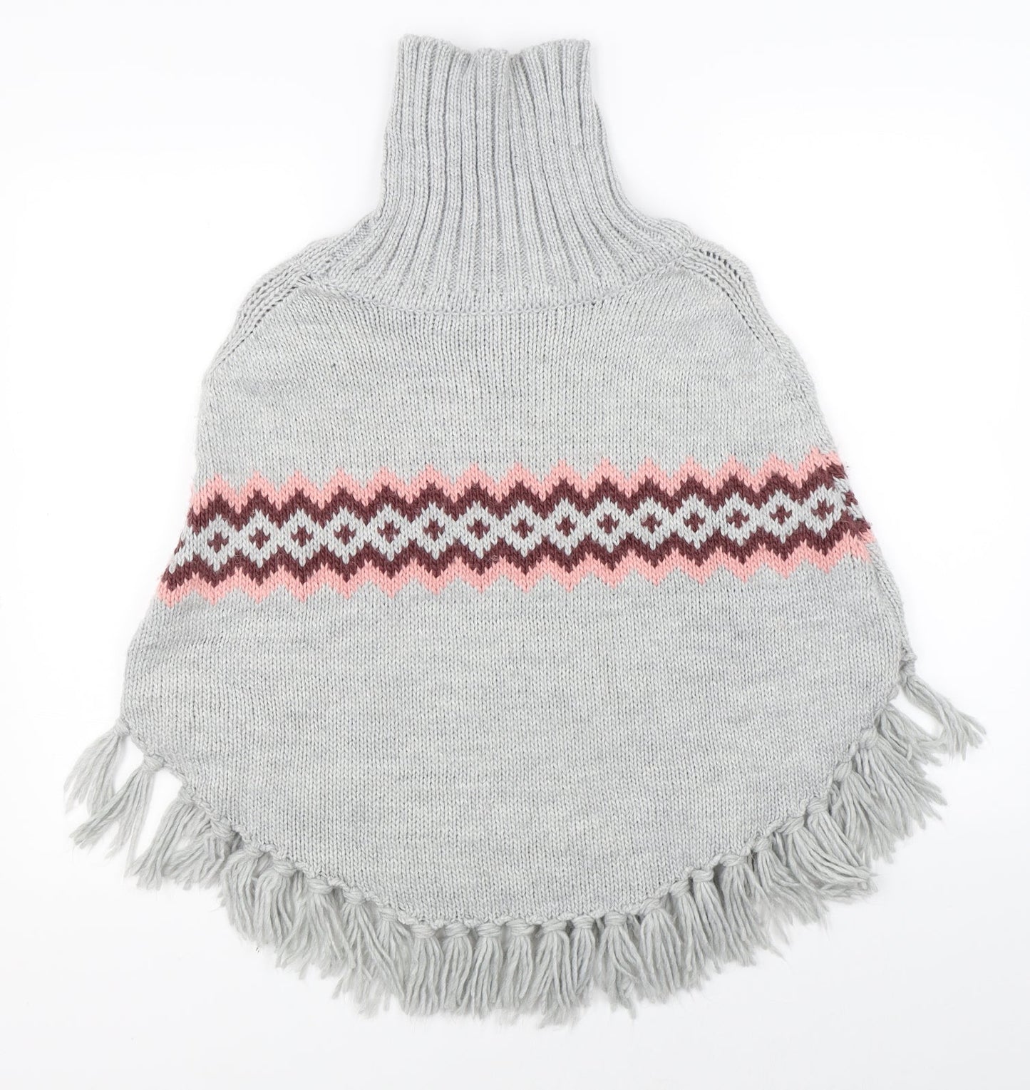 H&M Girls Grey Argyle/Diamond  Cape Jumper Size 13-14 Years