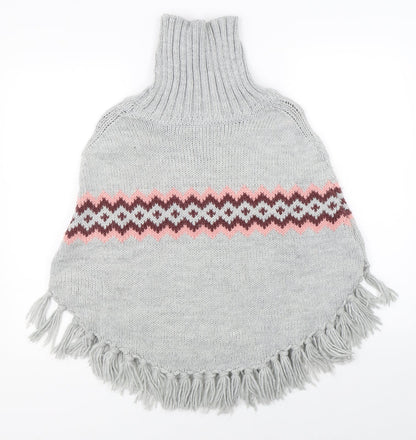 H&M Girls Grey Argyle/Diamond  Cape Jumper Size 13-14 Years