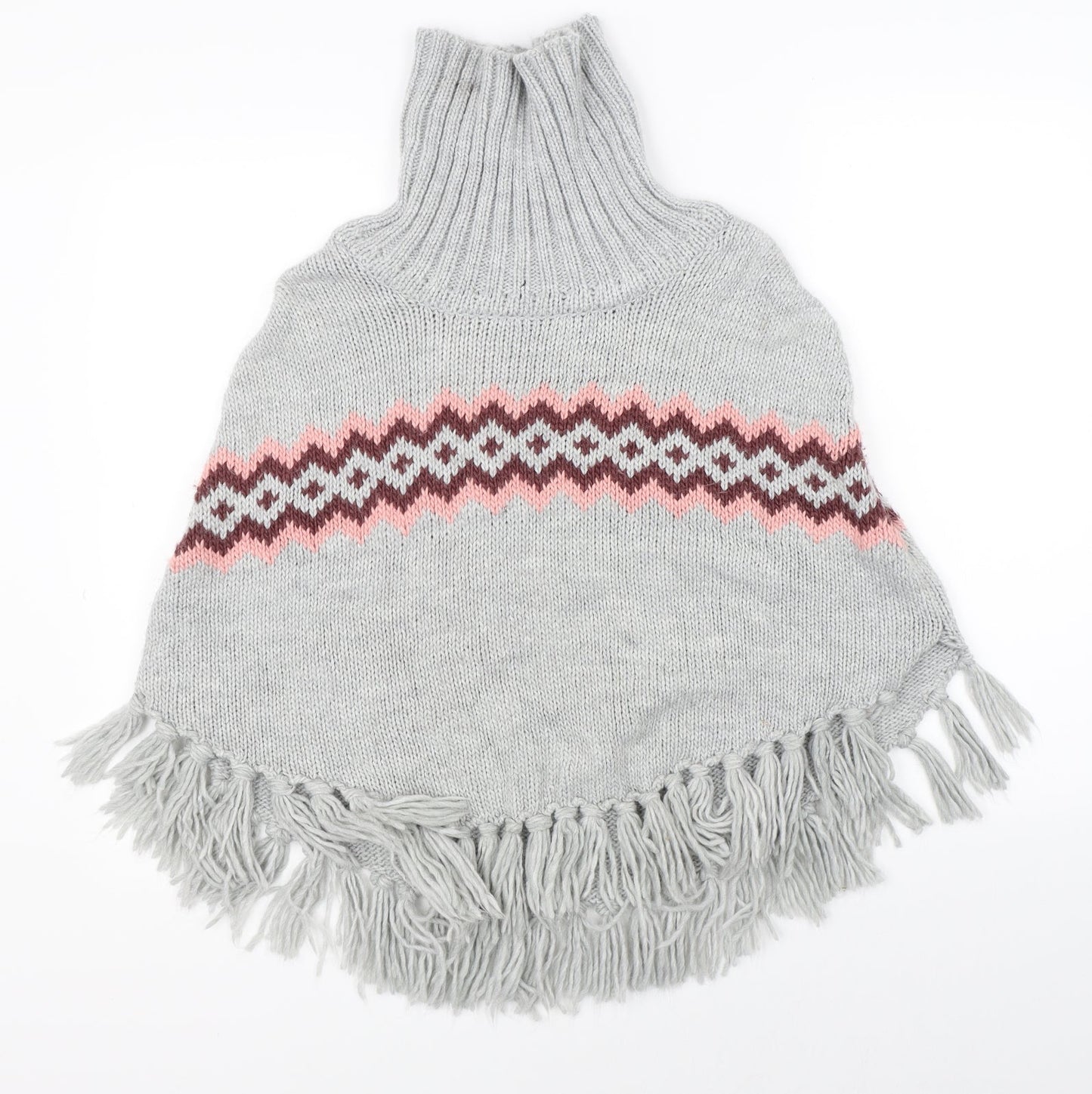 H&M Girls Grey Argyle/Diamond  Cape Jumper Size 13-14 Years