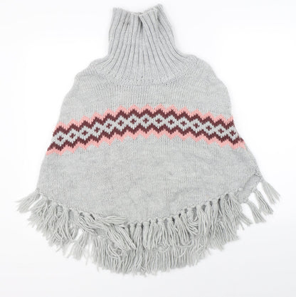 H&M Girls Grey Argyle/Diamond  Cape Jumper Size 13-14 Years