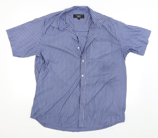 Originals Womens Blue Striped  Basic Button-Up Size L