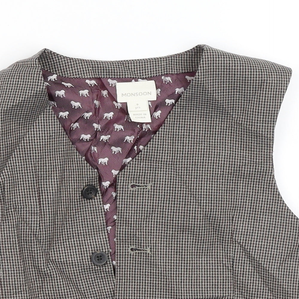 Close-up detail of Monsoon boys’ grey jacket, size 9, years
