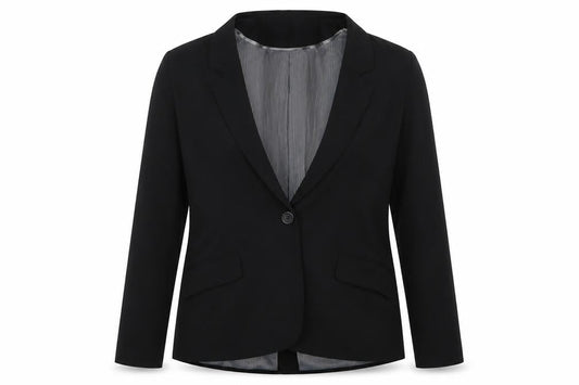 Front view of Denim co women’s black jacket blazer, size UK 12